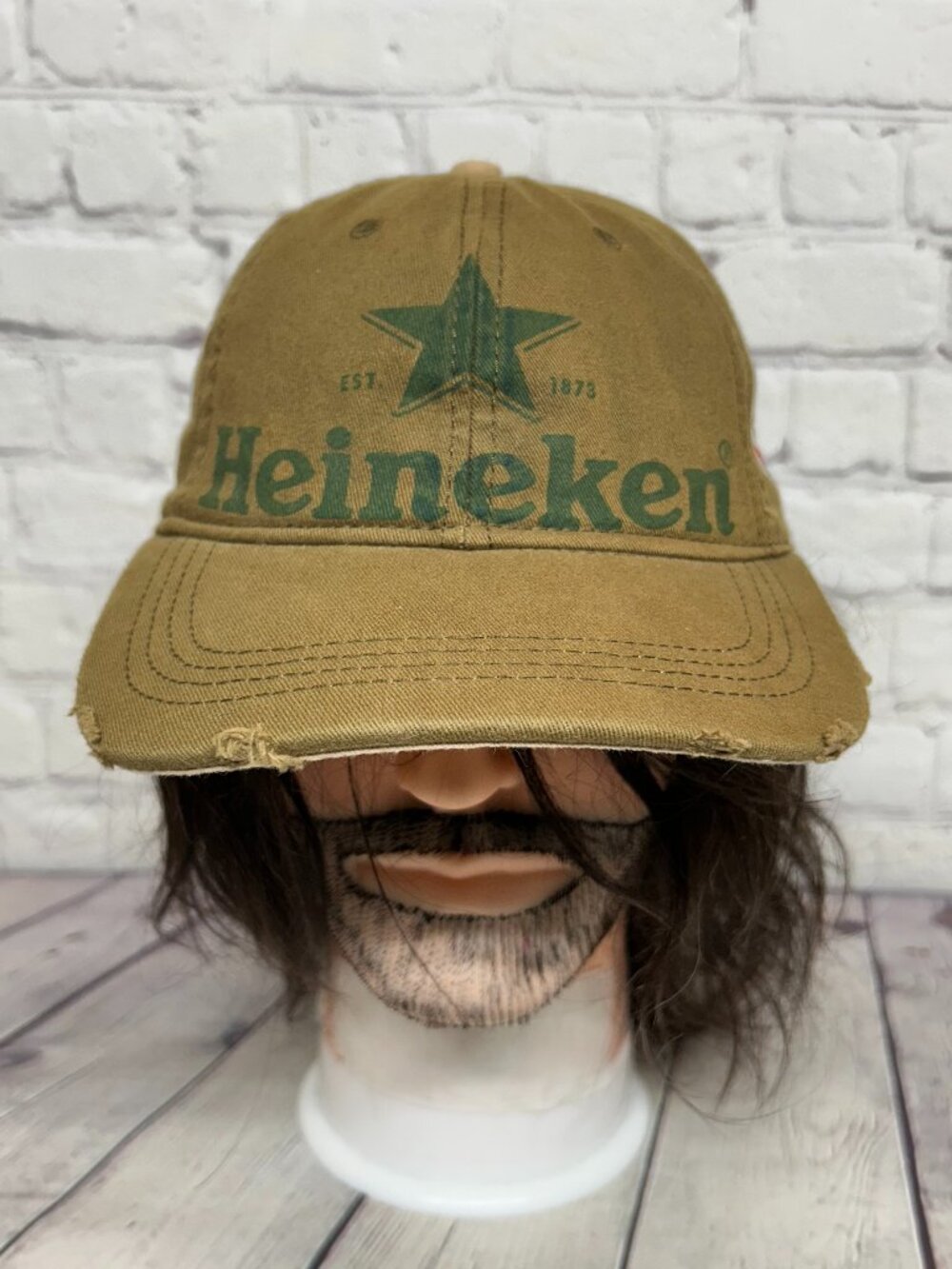 Heineken Distressed Dad Hat Cap Strap Back Brown Cotton Adjustable Beer Brewski
